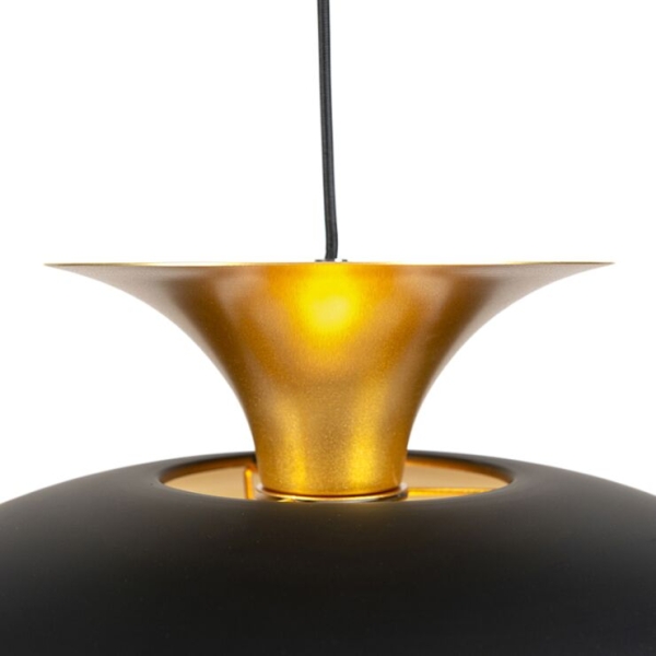 Moderne ronde hanglamp zwart met goud 3-laags - titus