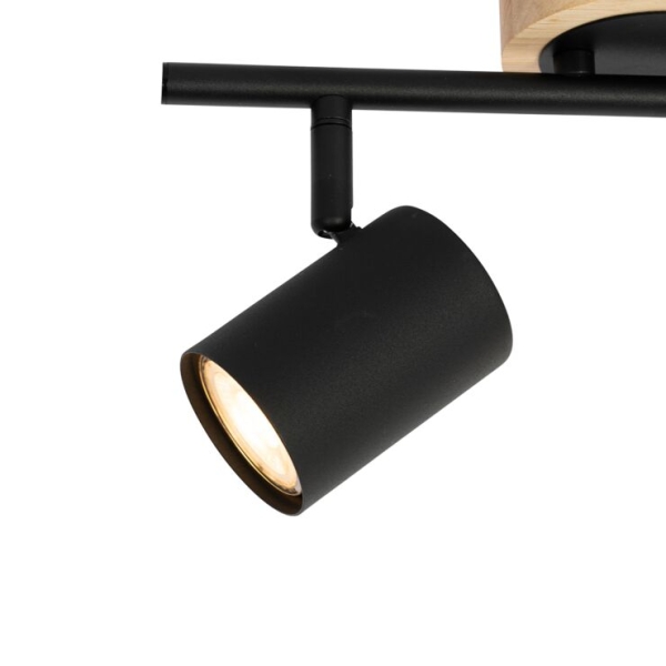 Moderne spot zwart met hout kantelbaar 2-lichts - jeana