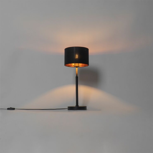 Moderne tafellamp stoffen kap zwart met goud - vt 1