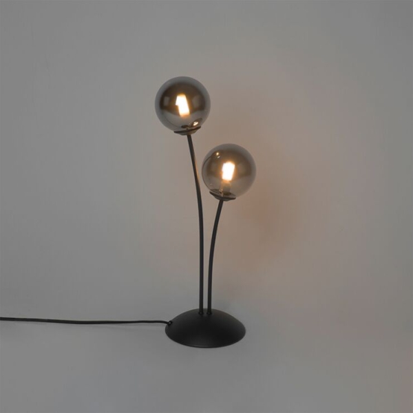 Moderne tafellamp zwart 2-lichts met smoke glas - athens