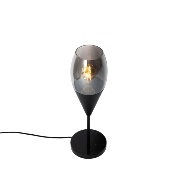 Moderne tafellamp zwart met smoke glas - drop