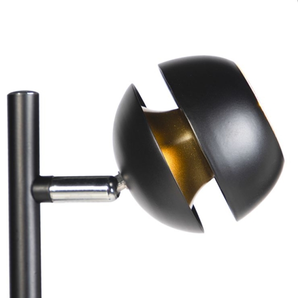 Moderne vloerlamp 3-lichts zwart met gouden binnenkant - buell deluxe