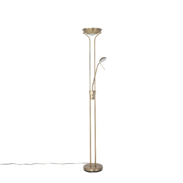 Moderne vloerlamp brons met leeslamp incl. Led dim to warm diva 14