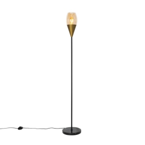 Moderne vloerlamp goud met amber glas - Drop