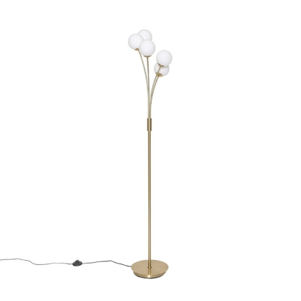 Moderne vloerlamp goud met opaal glas 5-lichts - athens
