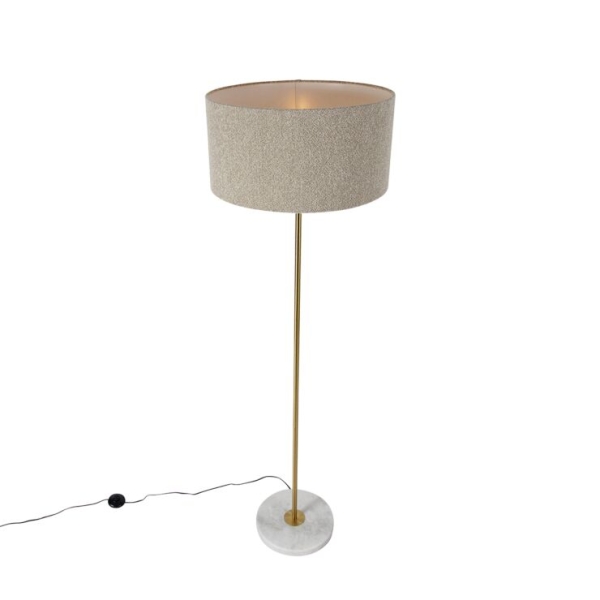Moderne vloerlamp messing met boucle kap taupe 50cm - kaso