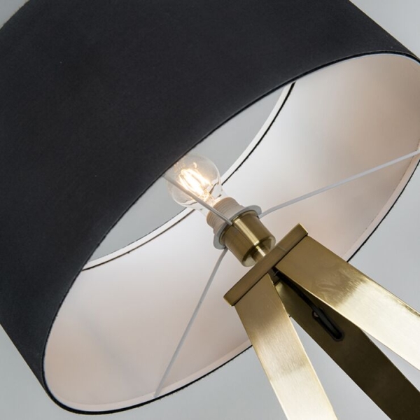 Moderne vloerlamp messing met zwarte kap - ilse