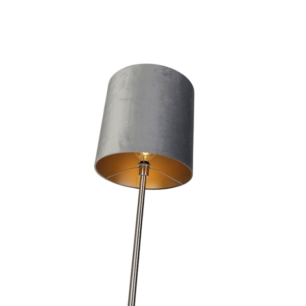 Moderne vloerlamp staal stoffen kap grijs 40 cm - simplo