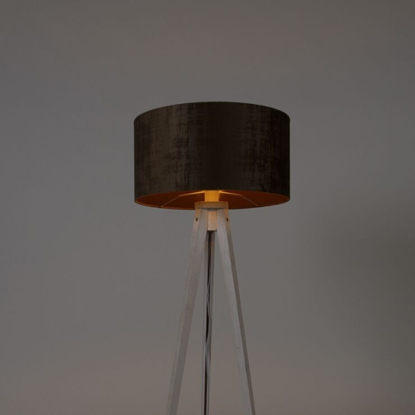 Moderne vloerlamp tripod wit met kap bruin 50 cm - tripod classic