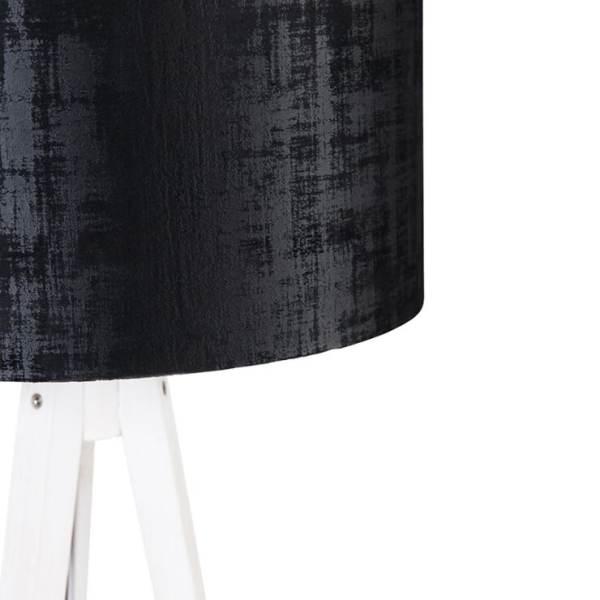 Moderne vloerlamp tripod wit met kap zwart velours 50 cm - tripod classic