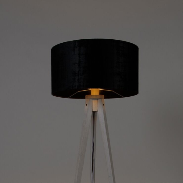 Moderne vloerlamp tripod wit met kap zwart velours 50 cm - tripod classic