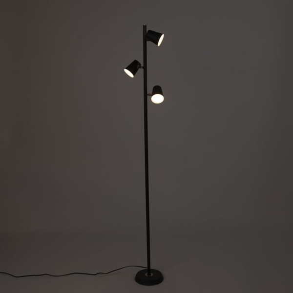 Moderne vloerlamp zwart 3-lichts incl. Led dimbaar - coupe