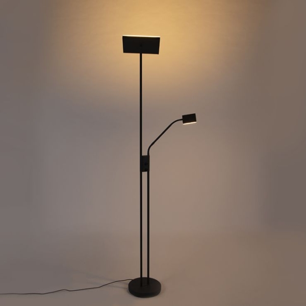 Moderne vloerlamp zwart incl. Led en dimmer met leeslamp - jazzy