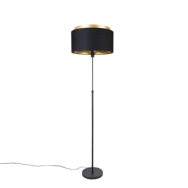 Moderne vloerlamp zwart met goud duo kap - parte