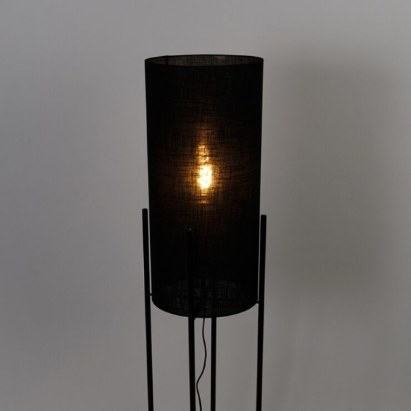 Moderne vloerlamp zwart met linnen zwarte kap - rich