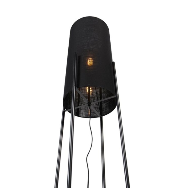 Moderne vloerlamp zwart met linnen zwarte kap - rich