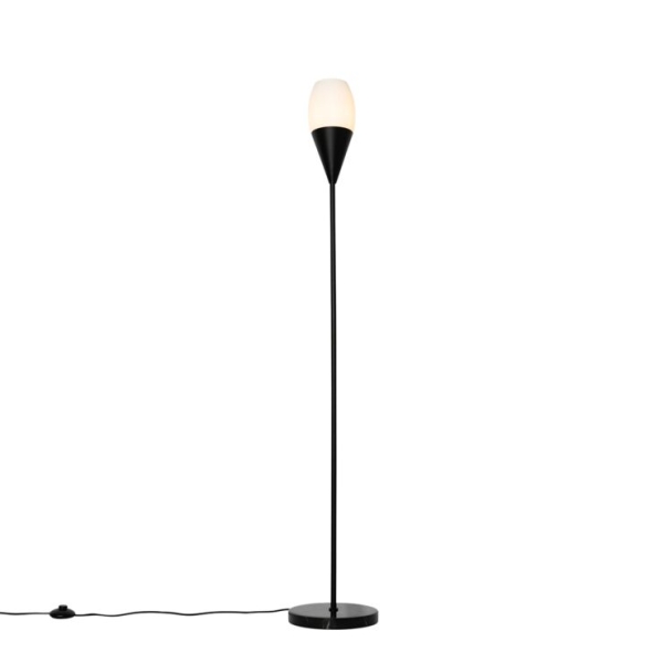 Moderne vloerlamp zwart met opaal glas - drop