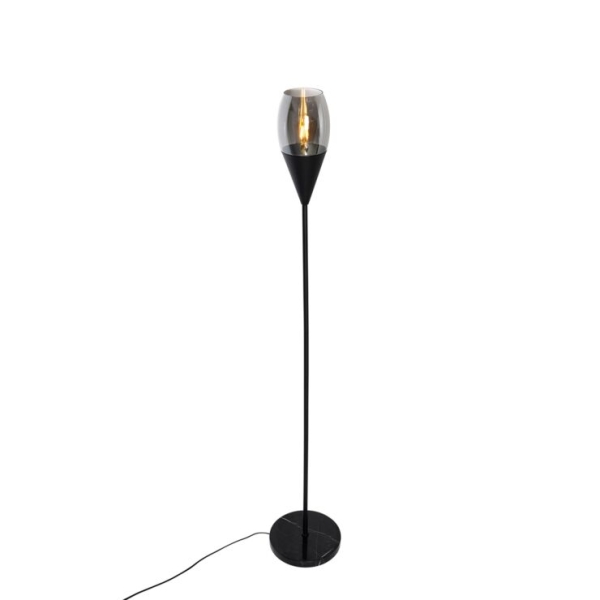 Moderne vloerlamp zwart met smoke glas - drop
