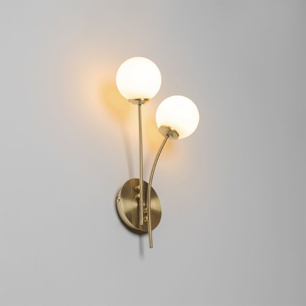 Moderne wandlamp goud met opaal glas 2-lichts - athens