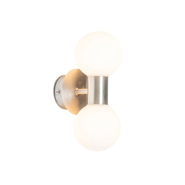 Moderne wandlamp staal ip44 2-lichts - cederic