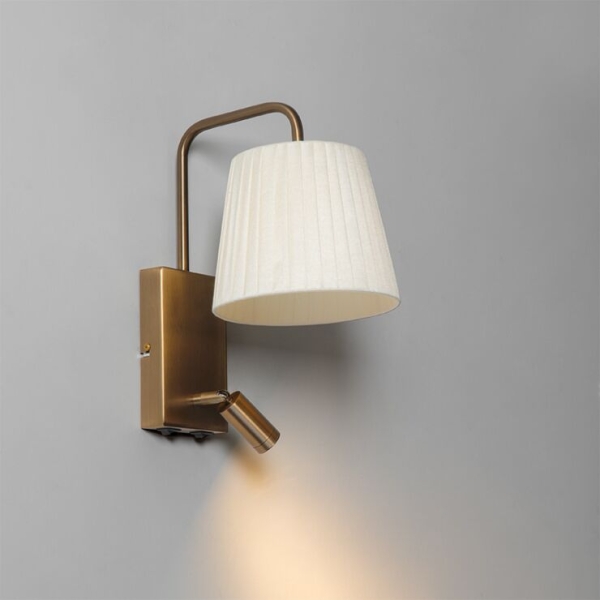 Moderne wandlamp wit en brons met leeslamp renier 14