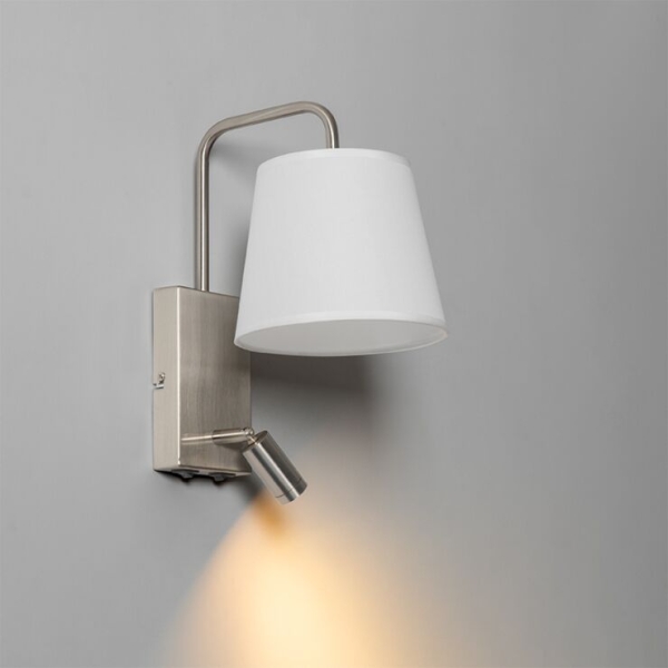 Moderne wandlamp wit en staal met leeslamp renier 14