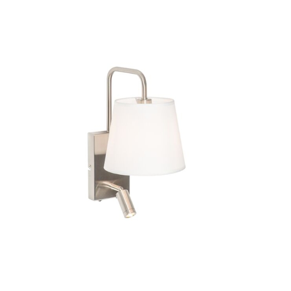 Moderne wandlamp wit en staal met leeslamp - renier