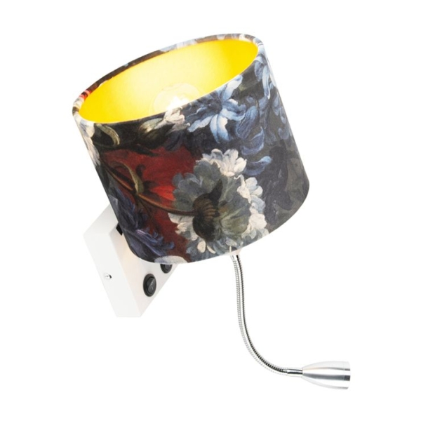 Moderne wandlamp wit met kap velours bloemen - brescia