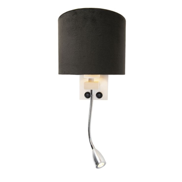 Moderne wandlamp wit met kap velours zwart - brescia