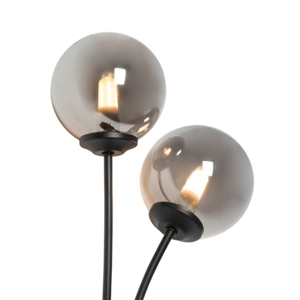 Moderne wandlamp zwart 2-lichts met smoke glas - athens