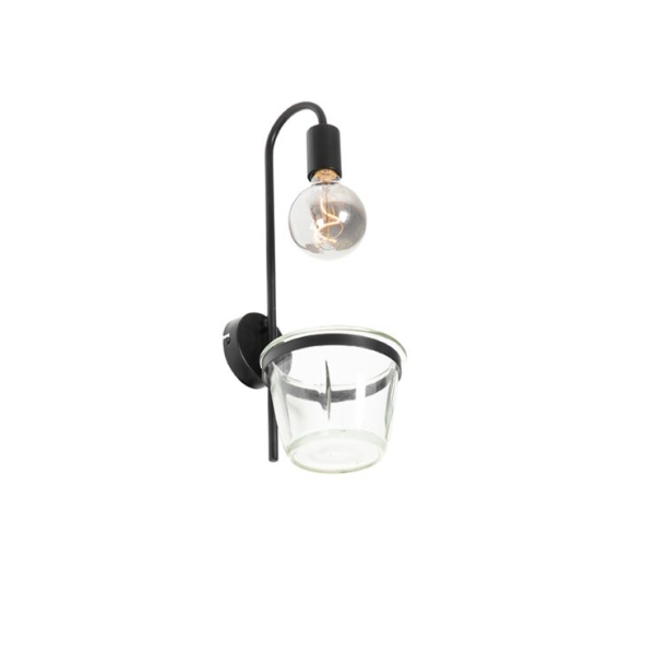 Moderne wandlamp zwart met glas - roslini