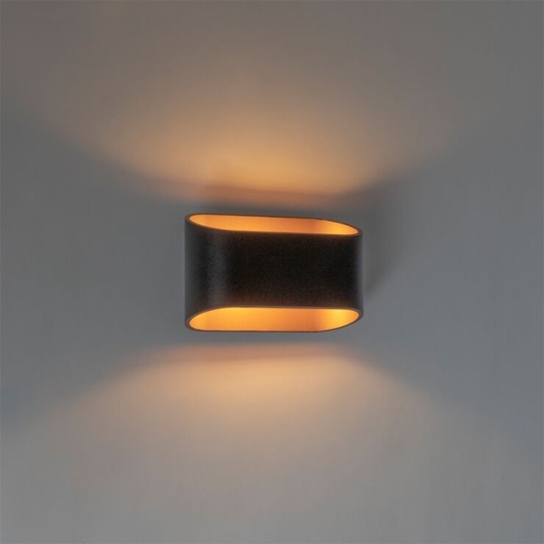 Moderne wandlamp zwart met gouden binnenkant ovaal - alone