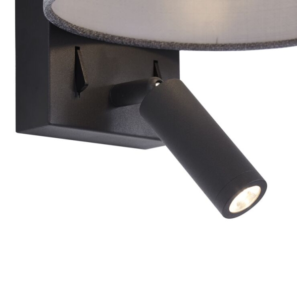 Moderne wandlamp zwart met grijs rond en leeslamp - puglia