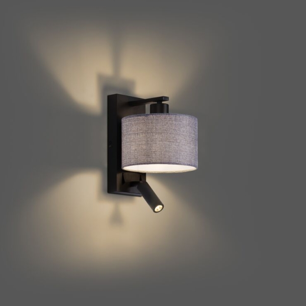Moderne wandlamp zwart met grijs rond en leeslamp - puglia