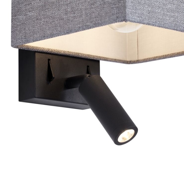 Moderne wandlamp zwart met grijs vierkant en leeslamp - puglia