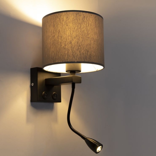 Moderne wandlamp zwart met grijze kap - brescia