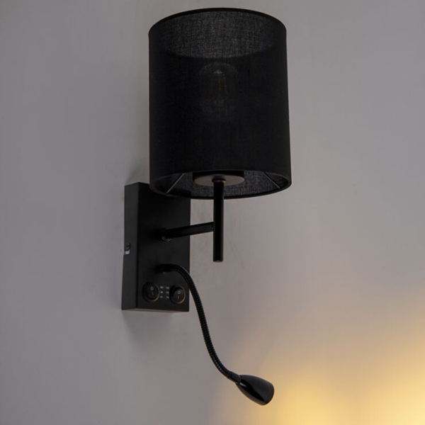 Moderne wandlamp zwart met katoenen kap stacca 14