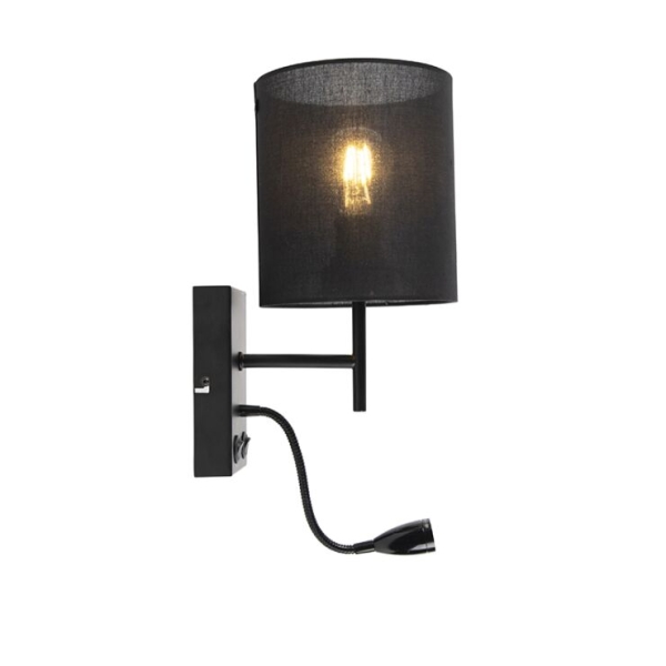 Moderne wandlamp zwart met katoenen kap - stacca
