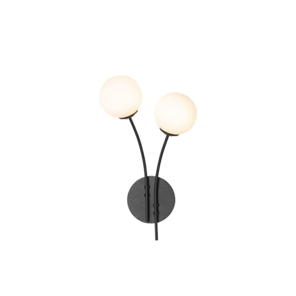 Moderne wandlamp zwart met opaal glas 2-lichts - athens