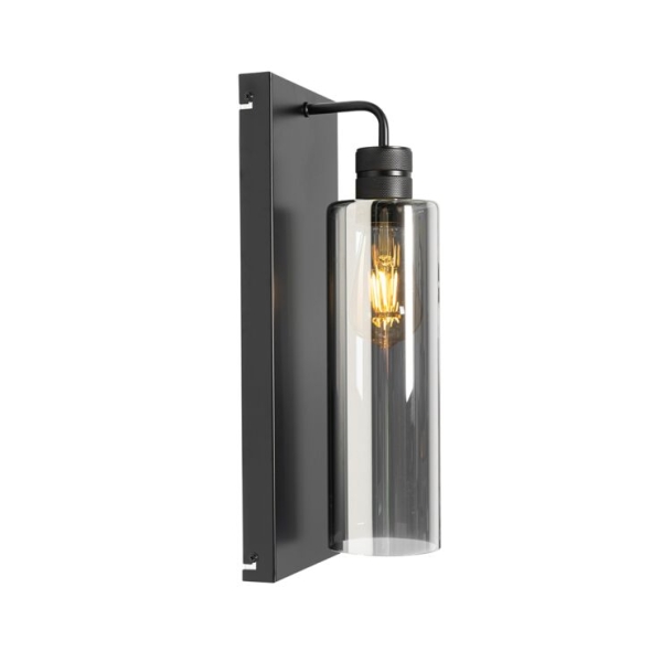 Moderne wandlamp zwart met smoke glas - stavelot