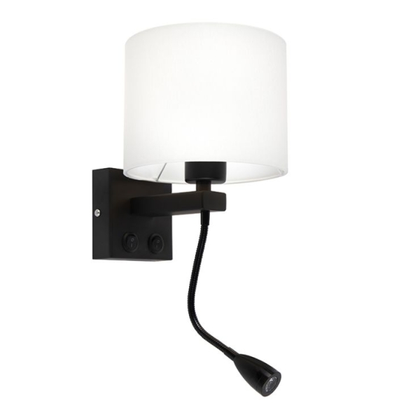 Moderne wandlamp zwart met witte kap - brescia