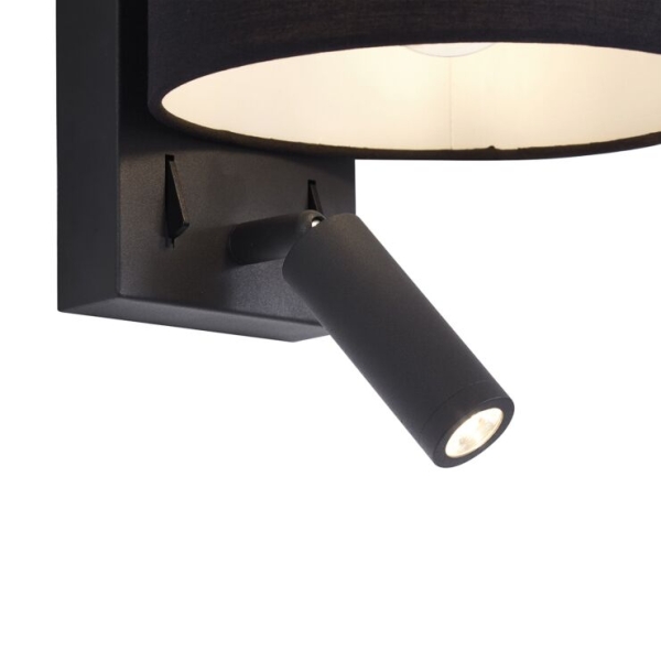 Moderne wandlamp zwart rond met leeslamp - puglia