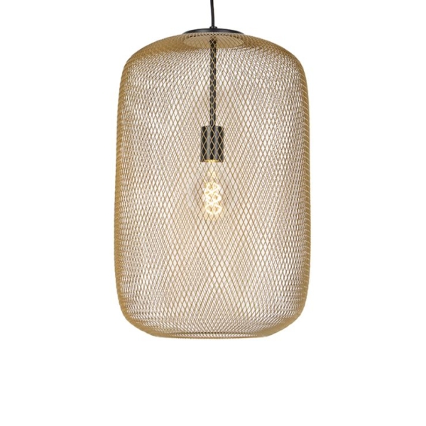 Moderne zwart met gouden hanglamp - bliss mesh