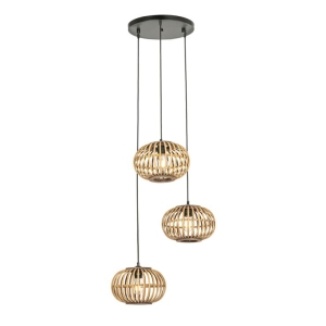 Oosterse hanglamp bamboe 3-lichts rond - Amira