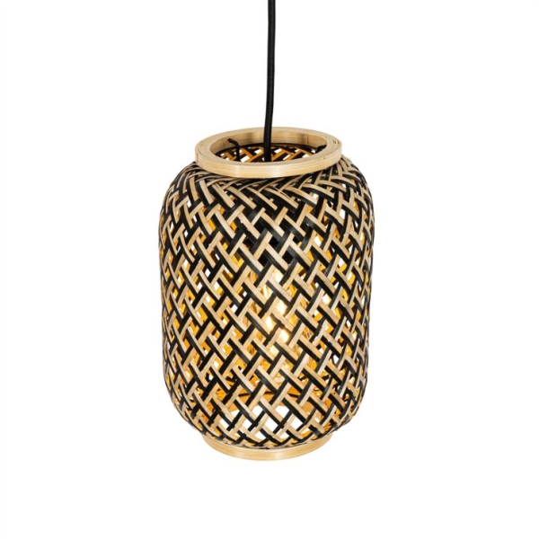 Oosterse hanglamp bamboe met zwart 3-lichts - yvonne