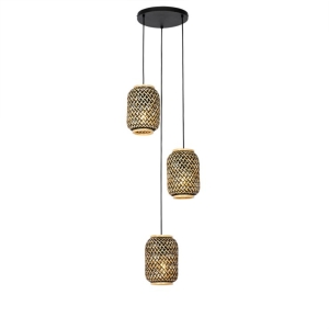 Oosterse hanglamp bamboe met zwart 3-lichts - Yvonne