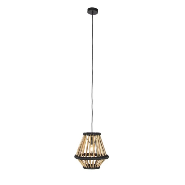 Oosterse hanglamp bamboe met zwart 32 cm - evalin