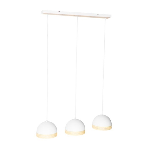 Oosterse hanglamp wit met rotan 3-lichts - magna rotan