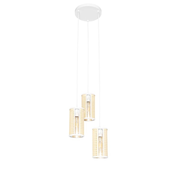 Oosterse hanglamp wit met rotan 3 lichts rond akira 14