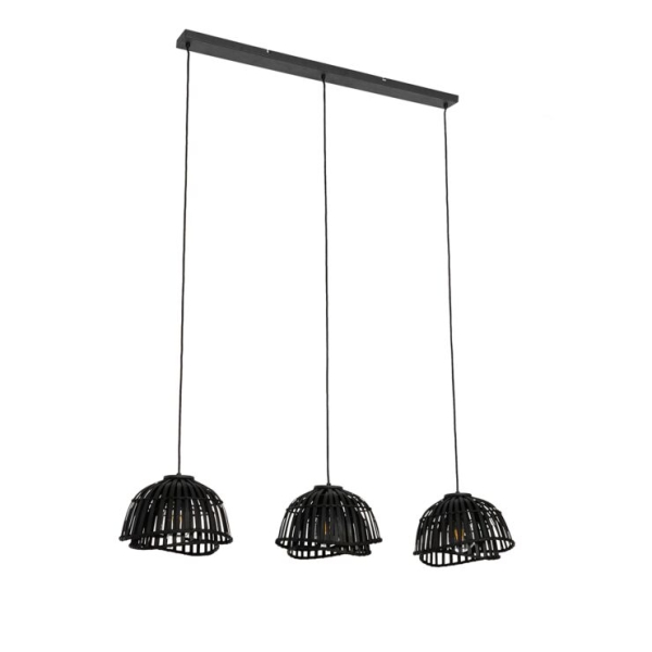 Oosterse hanglamp zwart bamboe 3-lichts - pua